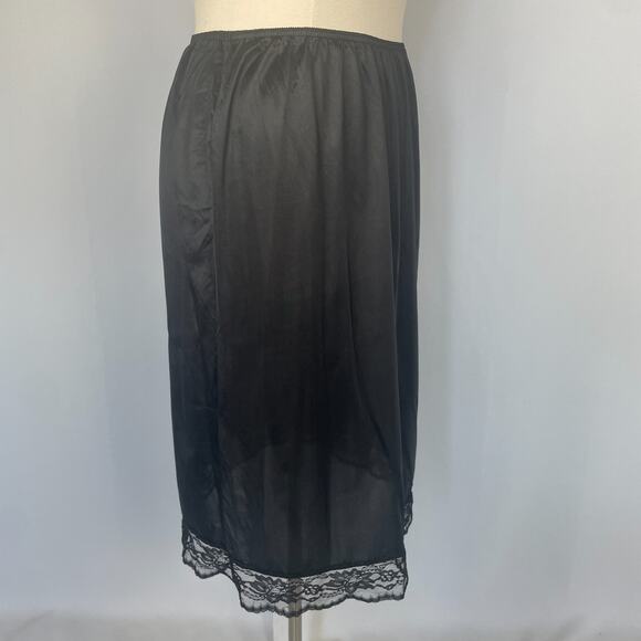 Half Slip Skirt Plus Size 26W 28W Black Satin Nylon Lace Trim Lingerie Layering - Picture 6 of 12